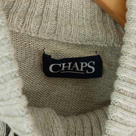 Chaps by Ralph Lauren Sweater Mens XXL Cream Jumper Chunky Knit Cotton Patches - Picture 4 of 9